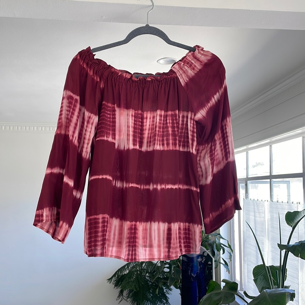 Love Stitch off the shoulder tie-dye shirt, 3/4 sleeves